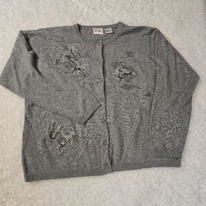 Gray Embroidered Cardigan